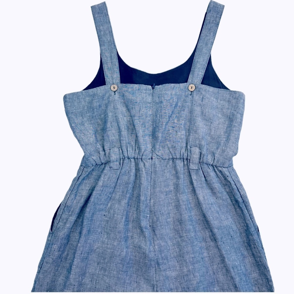 St Tropez West Linen Chambray Jumpsuit Cropped Wide Leg Denim Blue Pockets Sz 2 - Picture 8 of 14